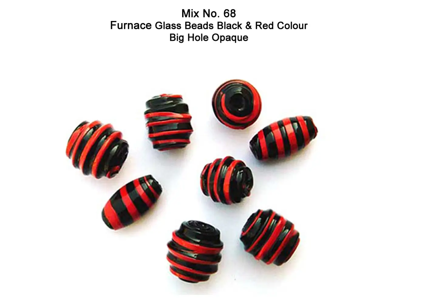 Furnace Glass Bead Black and Red color big hole Opaque